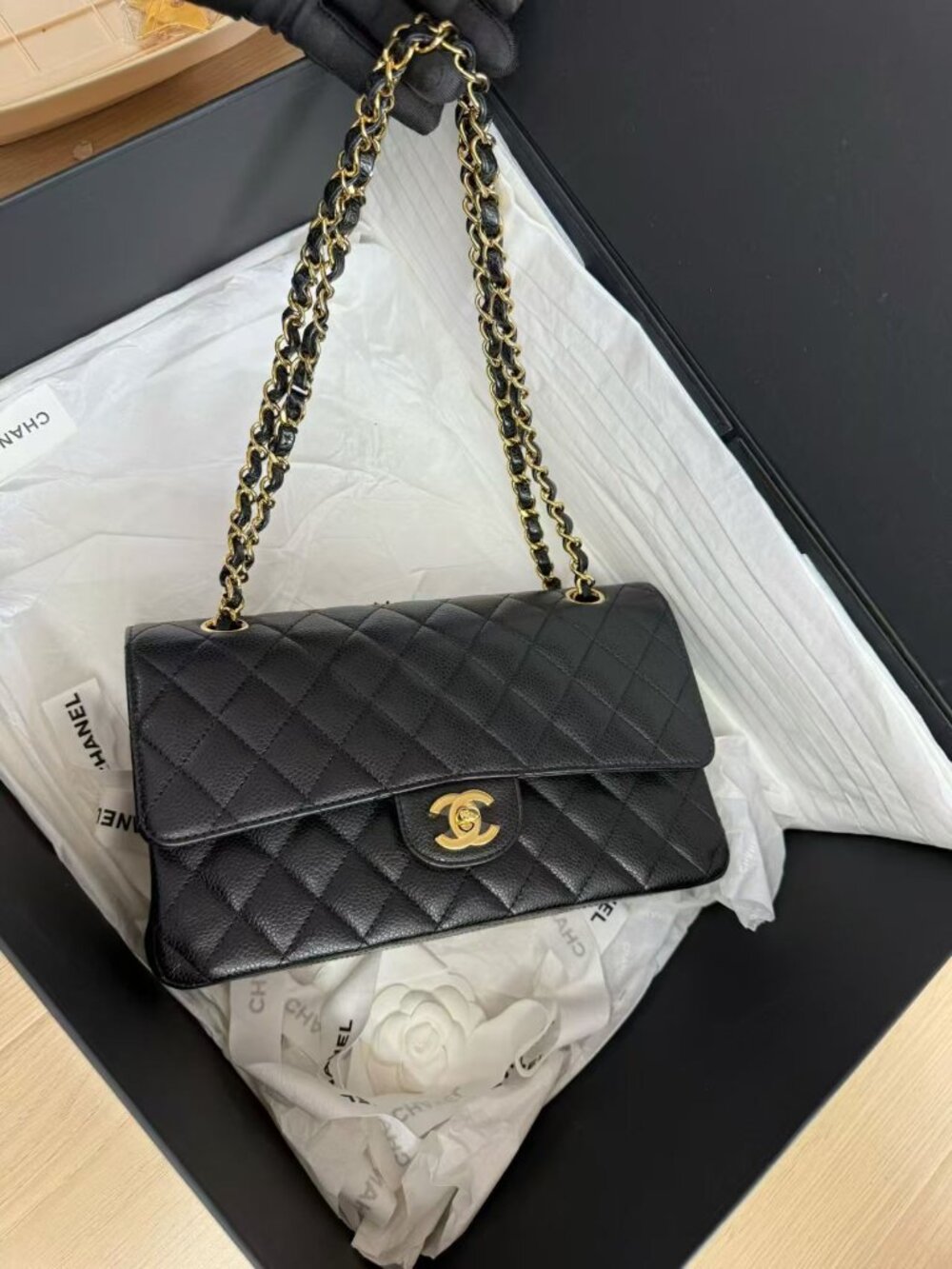 Chanel Classic Cavier Gold Leather Bag